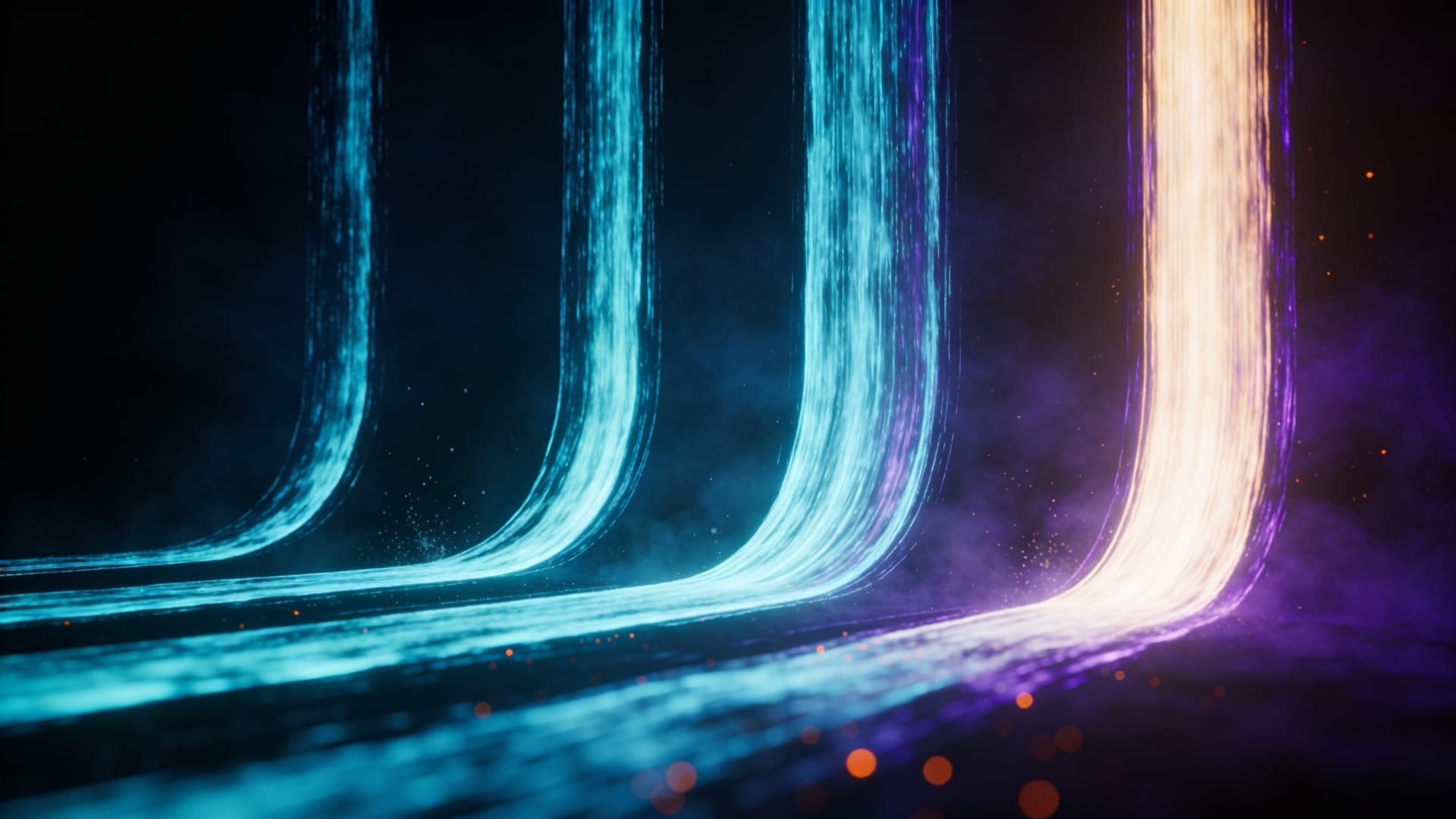 Procesy Unoneto — paralelné prúdy svetla zľava sa zlievajú do jedného toku vpravo