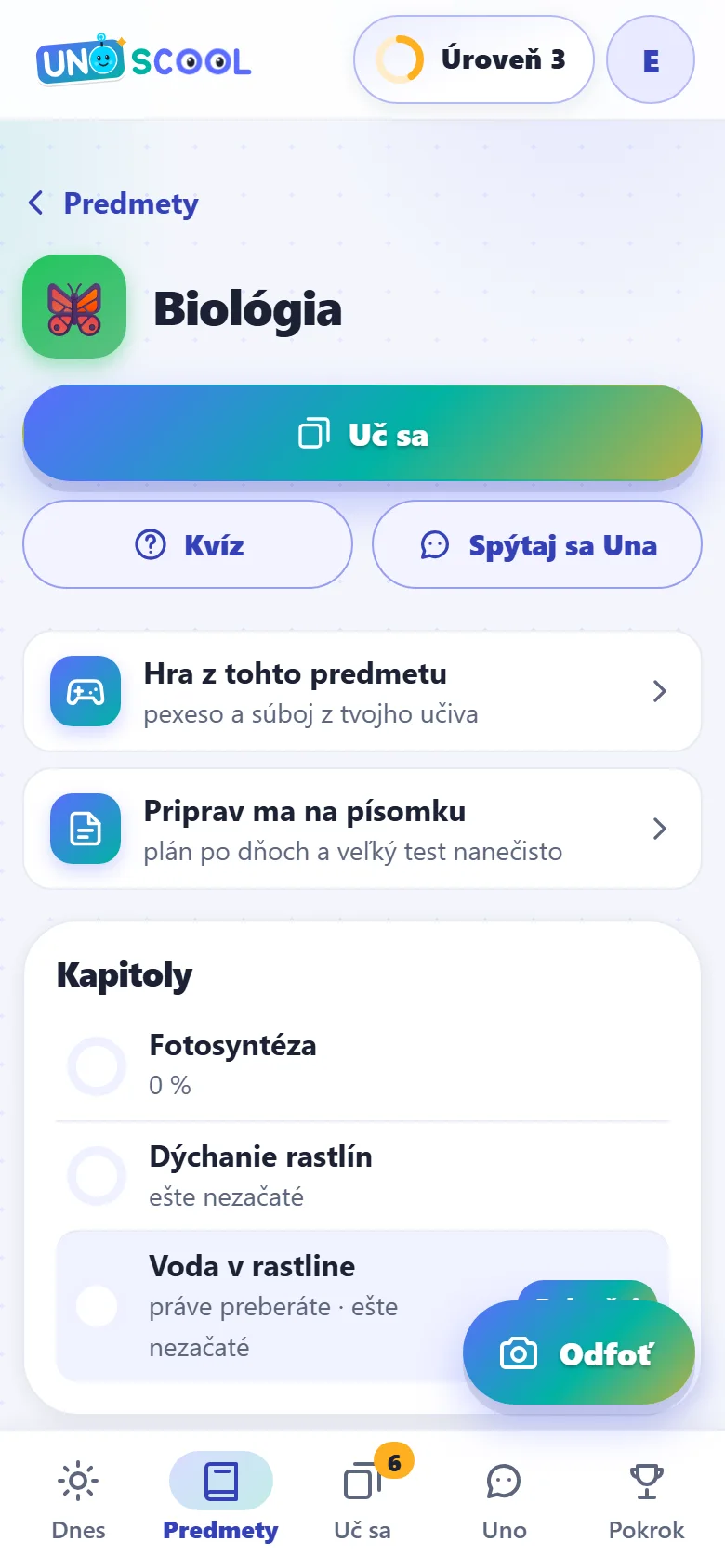 Predmet s kapitolami z nahratej učebnice