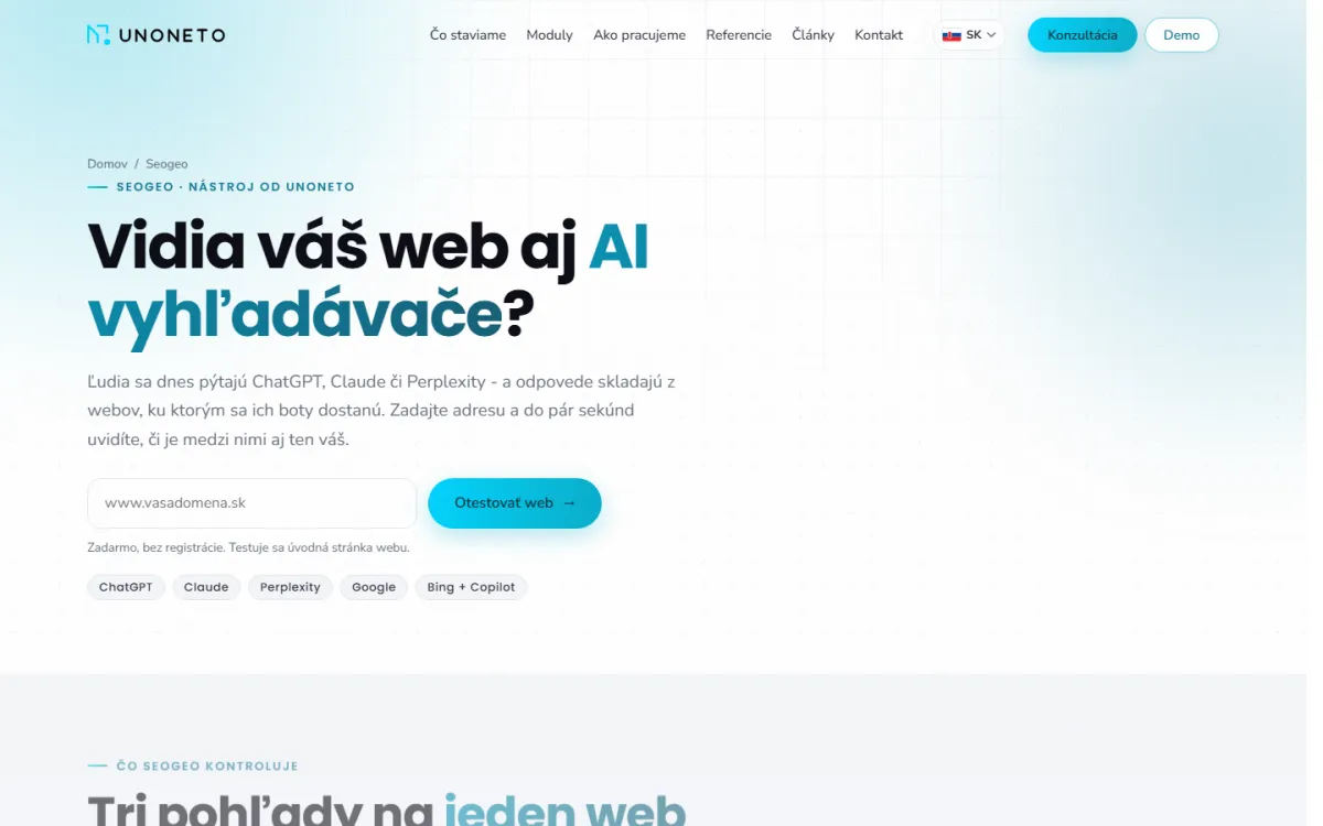 Verejný test AI viditeľnosti - zadáte adresu a do pár sekúnd viete, kto vás vidí.